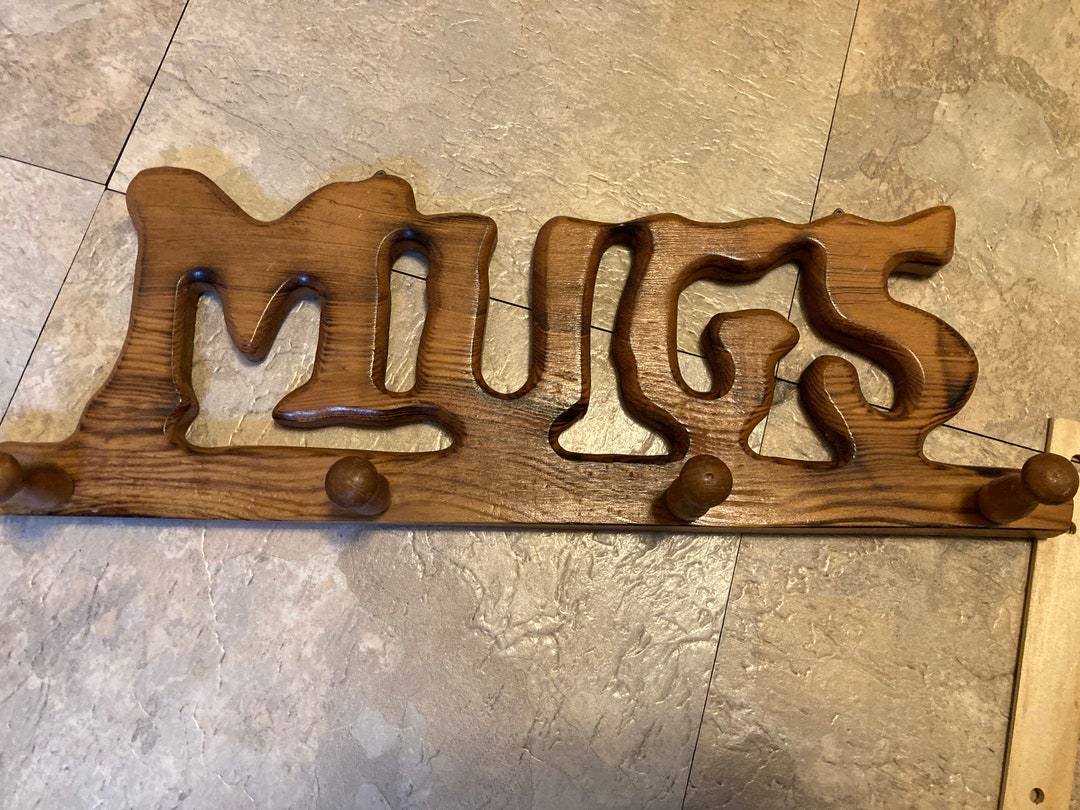 Vintage Mid Century MUGS Rack, 1970's Style, 17 X 6 Inches, Solid Wood ...