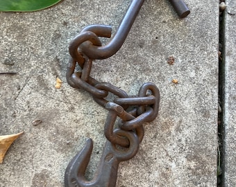 Antique Midland Hooks & Chain, KRAMPUS Chain, Solid Iron, Signed/Marked MIDLAND FORGED. One of a Kind, Halloween decor, Krampus Hardware