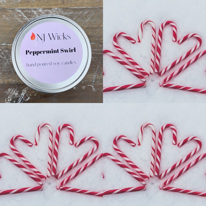 Peppermint Swirl Scented Candle, All Natural Candle, Homemade Soy Candle, Gift for Anyone