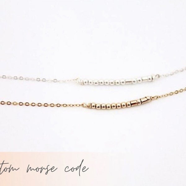 Custom Word Morse Code NECKLACE 14K Gold Filled or Sterling Silver