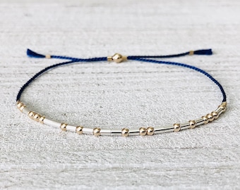F Cancer Morse Code Bracelet: Sterling Silver or Gold Filled Silk Cord