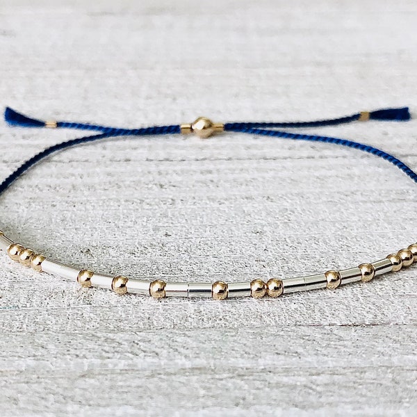 F Cancer Morse Code Cord ADJUSTABLE Bracelet Gold Filled or Sterling Silver, Mother’s Day gift, Thread Bracelet, Silk String Bracelet