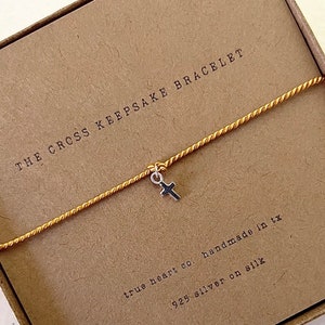 Cross ADJUSTABLE Bracelet Sterling Silver, Thread Bracelet, Silk String Bracelet