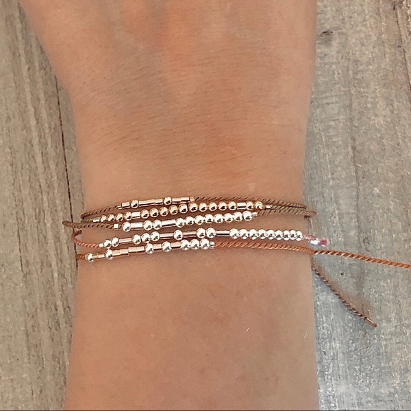 Dainty Morse Code Cord ADJUSTABLE Bracelet Gold Filled or Sterling Silver, Girlfriend gift, Thread Bracelet, Thin Silk String Bracelet