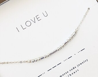 I LOVE U  Necklace, Gift for Her, Morse Code Necklace, Friend Gift