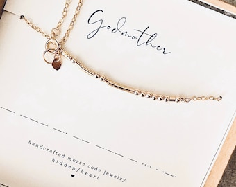 GODMOTHER Morse Code Necklace 14K Gold Filled or Sterling Silver