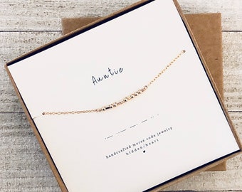 AUNTIE Morse Code Necklace 14K Gold Filled or Sterling Silver