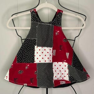 Handmade Toddler Girls Dress University of Oklahoma OU Sooners Patchwork Apron Football Crimson Red Black Gameday Outfit