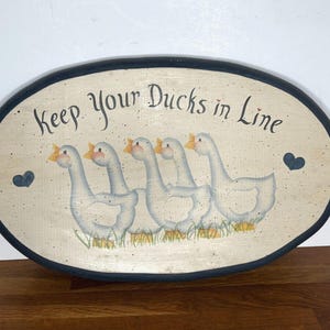Vintage Wooden Duck Ducks in a Line Sign Hanging Wall Decor Farm Cottage Core