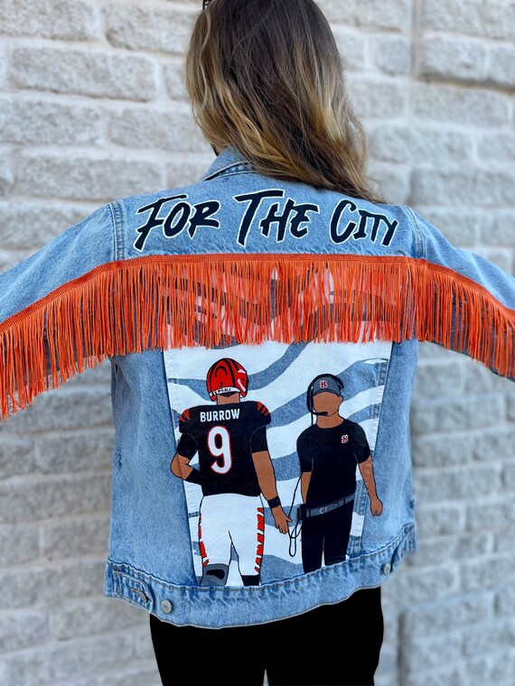 Custom Painted Jean Jacket Hand Painted Football Jacket Baseball