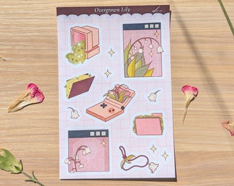Overgrown Lily Of The Valley Sticker Sheet (4x6 Paper Matte, Not Waterproof) | Kawaii Vintage Technology Planner Journal Decor