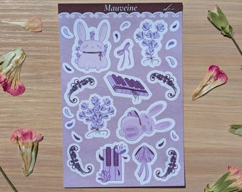 Mauveine Bunny Sticker Sheet (4x6 Paper Matte, Not Waterproof) | Piano, Lavender, Journal Decor