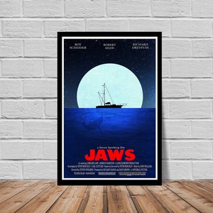 Jaws Inspired Alternate Movie poster Amity Island - Quint - Spielberg - Chief Brody - Matt Hooper Shark movie - Bigger boat Wall decor