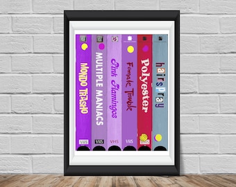 John Waters "Directed by" VHS Art Print - Cult Film - Divine Mondo Trasho Multiple Maniacs Pink Flamingos Female Trouble Polyester Hairspray