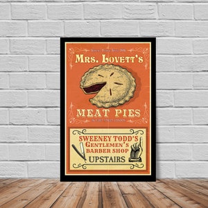 Anuncio de estilo vintage inspirado en Sweeney Todd - impresión de póster original - Pasteles de carne de la Sra. Lovett - Decoración de pared