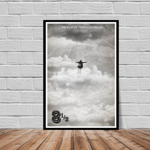 Federico Fellini 8 1/2 Original Movie Poster Art Print - Marcello Mastroianni - Película italiana - Surrealista - Películas clásicas