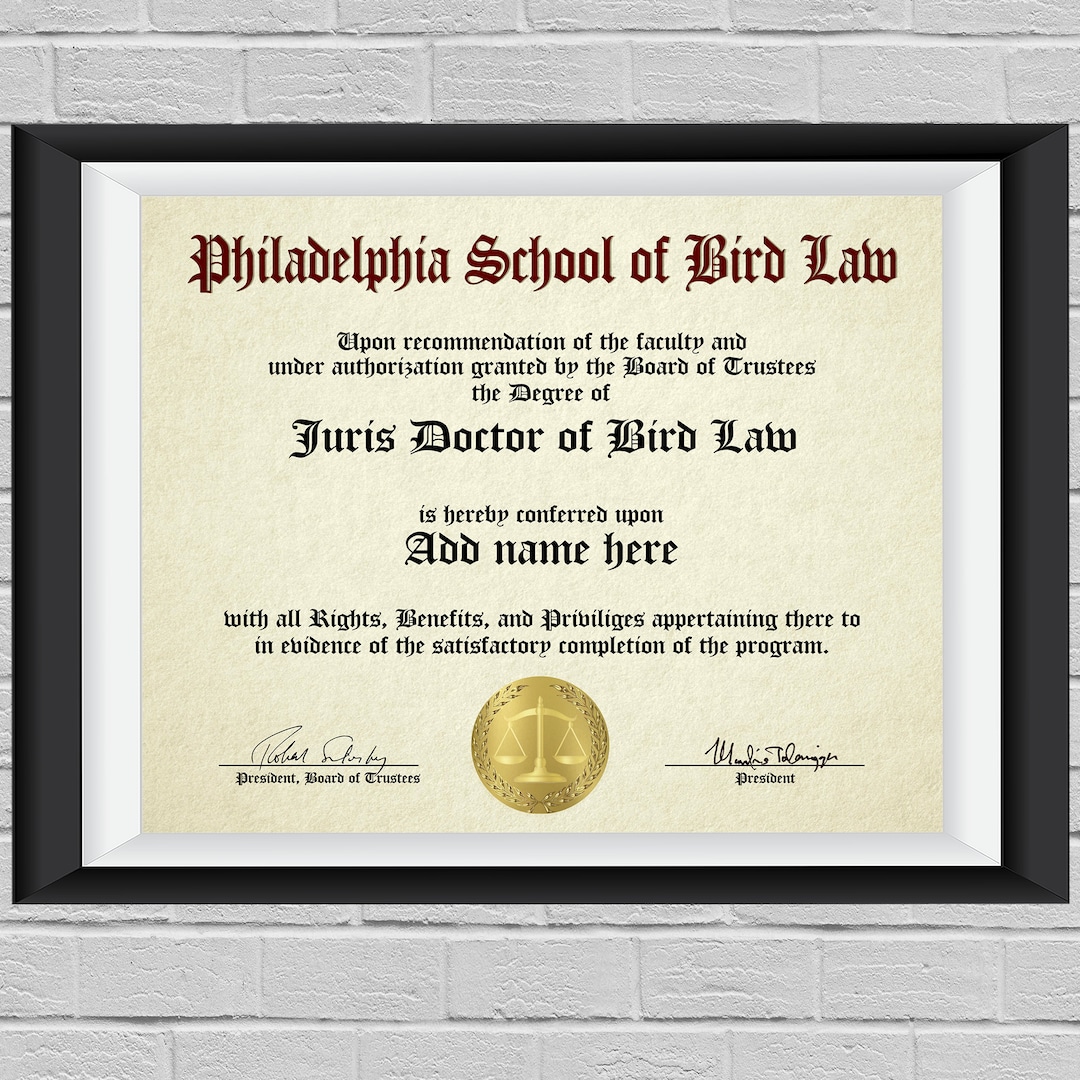 Customizable bird Law Diploma Print It's Always Sunny in Philadelphia