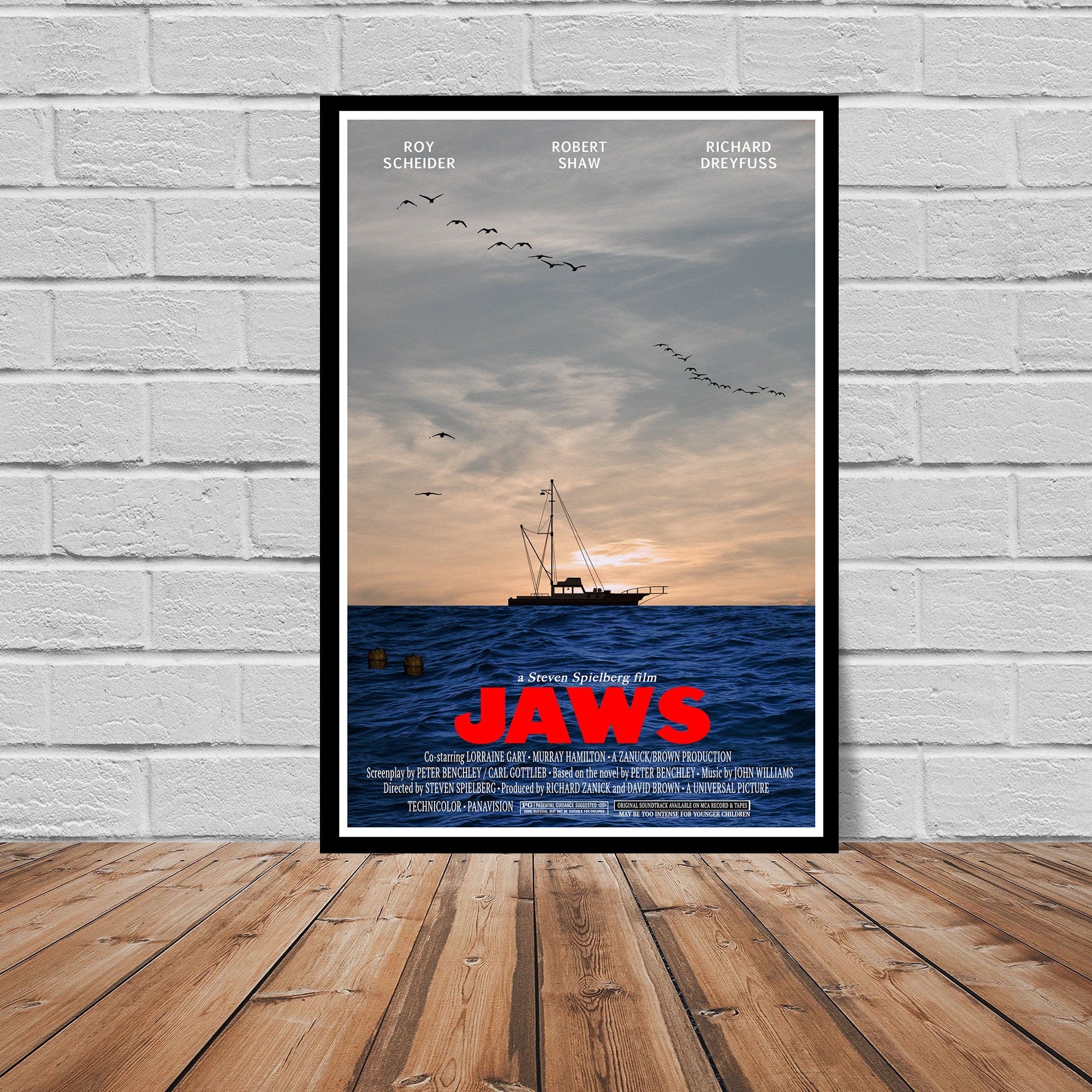 Jaws Inspired  "Open Water" alternate movie poster art print-  Amity Island - Quint - Spielberg - Chief Brody - Matt Hooper Wall decor