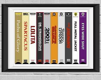 Stanley Kubrick „Reżyseria” Wydruk VHS - 2001 Mechaniczna pomarańcza Pełna metalowa kurtka Lśnienie Spartakus Lolita Dr Strangelove Oczy szeroko zamknięte