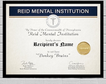 Anpassningsbart "Donkey Brains"-certifikattryck - It's Always Sunny in Philadelphia - Väggdekoration