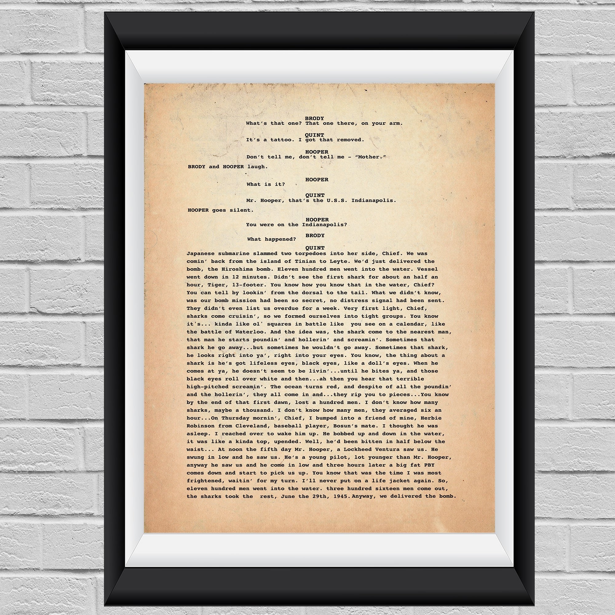 Quint's USS Indianapolis Speech vintage Jaws Script Etsy