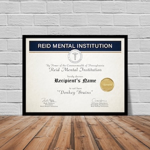 Customizable "donkey Brains" Certificate Print - It's Always Sunny in