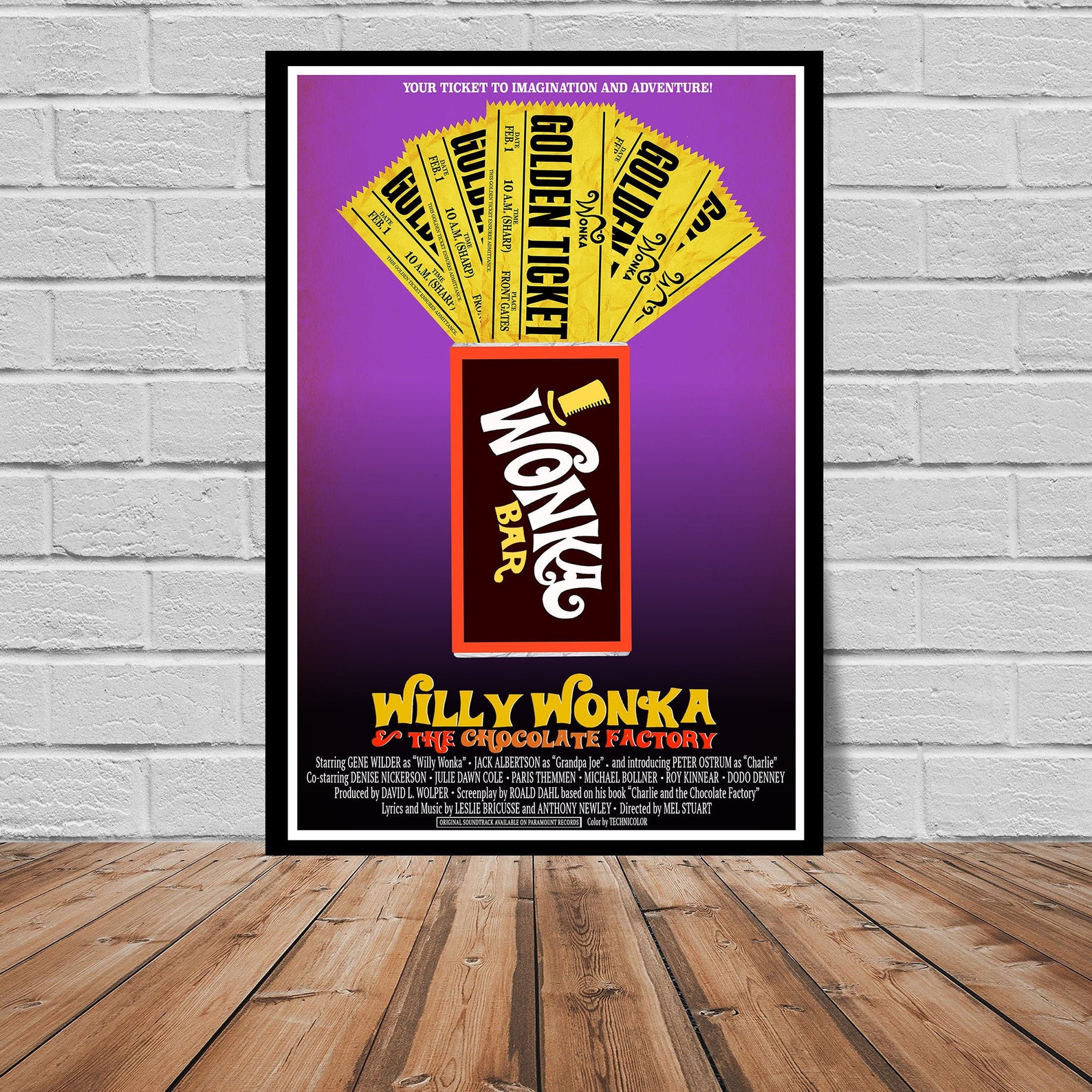 Willy Wonka inspiró Golden Ticket película cartel Etsy