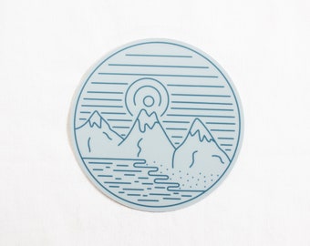 Groovy Blue Mountains Circle Sticker // 3” Vinyl Weatherproof Laptop Sticker, Hydro Flask Sticker,  Waterproof Outdoor Sticker, Car Decal