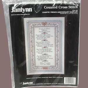 Vintage 1991 Janlynn Counted Cross Stitch Country French Anniversary Sampler Kit