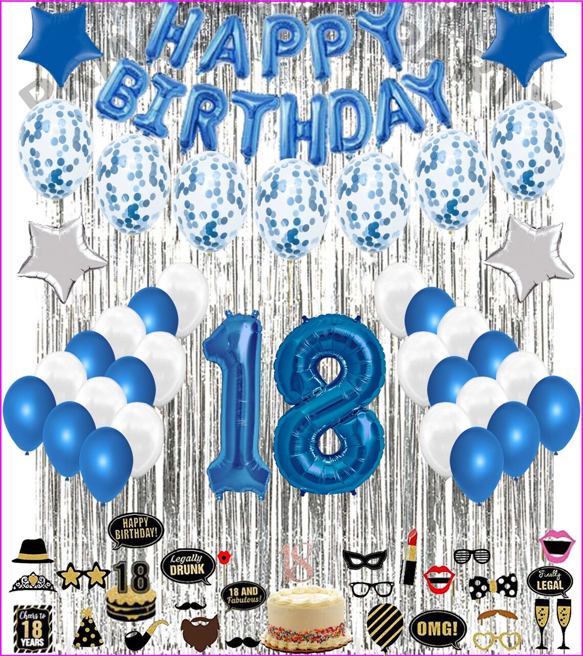 18. Geburtstag Dekorationen Party Ballons blauweiß für Etsy