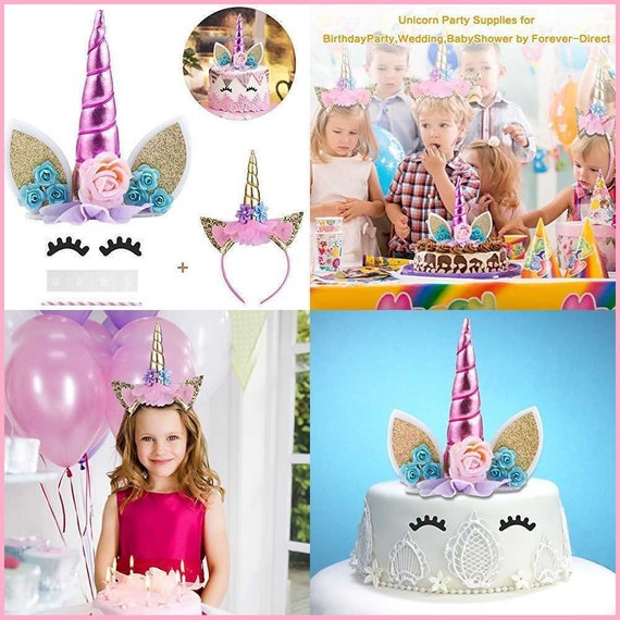 Cupcake Topper Party Supplies Cake Decorations para Niños Niñas Regalo Unicornio Decoraciones de Fiesta de Cumpleaños（Blanco） 28 Piezas Unicorn Birthday Cake Topper Set 