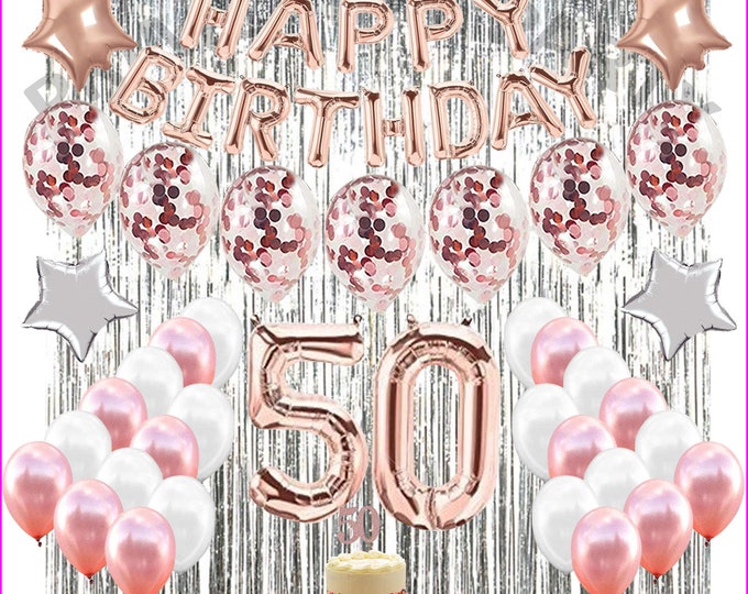 50th Birthday Decorations Party Supplies 50th Birthday balloons Rose gold confetti balloons, fiftieth birthday, surprise party