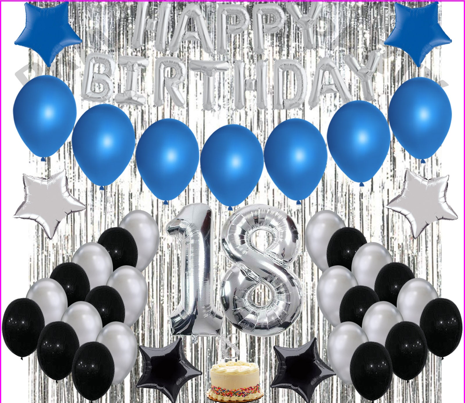 18th Birthday Flags Buntings Banners Balloons Blue Party Decorations Age 18 Male 