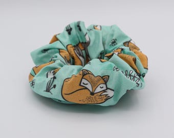 Fox Scrunchie, Cute Fox Scrunchy, Mint Green Fox Hair Tie, Forestcore Hair Accessory, Birthday Gift for Fox Lover,  Fox Ponytail Holder