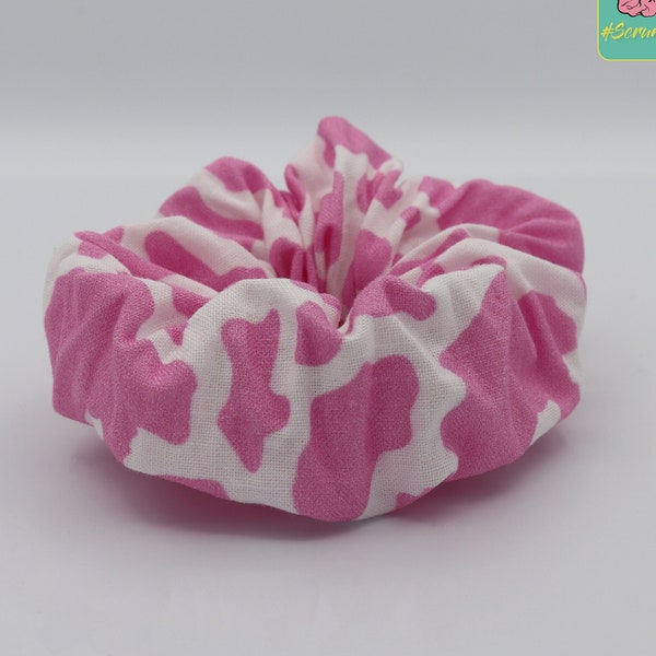 Strawberry Cow Scrunchie, Pink Cow Hair Tie Scrunchy, Cow Lover Gift, Farm Girl Ponytail Holder, Cowgirl Accessories, Strawberry Milk Cow