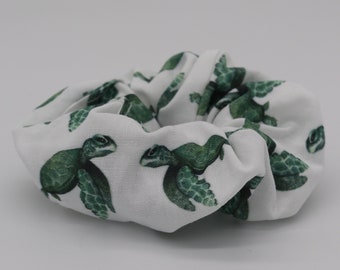 Sea Turtle Scrunchie - Turtle Gifts for Women - Cute White Scrunchie for Turtle Lover - Marine Biologist Gift - Marine Life Ocean Scrunchie