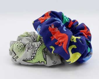 Dinosaur Scrunchie Pack, Dino Scrunchie, Dinosaur Lover Gift, Dinosaur Birthday Gifts, T-Rex and Triceratops Hair Tie, Kids Ponytail Holder