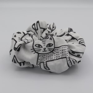 Cat Cartoon Scrunchie Black & White