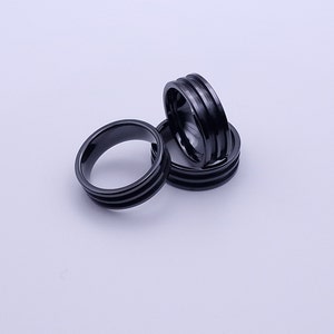 Black Ceramic Double Channel Inlay Ring Blank - 8mm