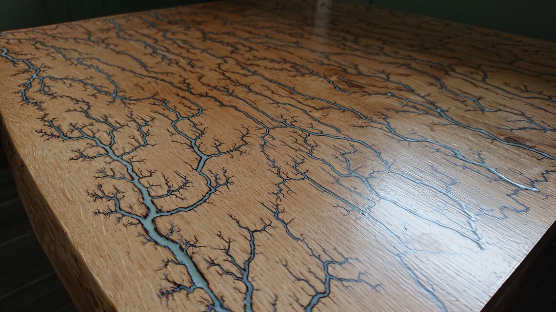 Fractal Burn European Oak Coffee Table With White Epoxy Resin Etsy