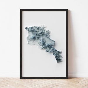 Armenia Minimalist Relief Map - Elevation Map - Map Art - Topographic - Terrain - Relief - Geologic - 3D Effect (Flat Print) - Gift