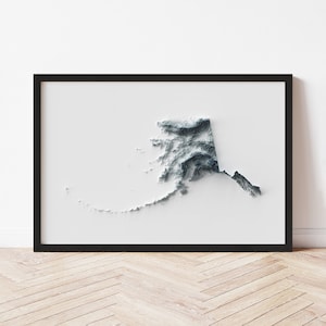 Alaska Topographic Map Poster | Minimalist Original Design | Giclee Wall Art Print Framed Home Decor 3D Relief Illusion