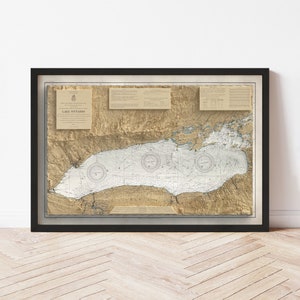 Lake Ontario Map  (1907) - Elevation Map - Map Art - Topographic - Terrain - Relief - Geologic - 3D Effect (Flat Print) - Gift