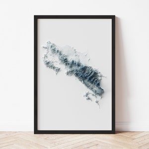Topografische kaart Costa Rica: gicléeprint in minimalistische stijl
