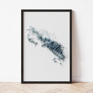 Costa Rica Minimalist Relief Map - Elevation Map - Map Art - Topographic - Terrain - Relief - Geologic - 3D Effect (Flat Print) - Gift