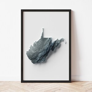 West Virginia Topographic Map Poster | Minimalist Original Design | Giclee Wall Art Print Framed Home Decor 3D Relief Illusion