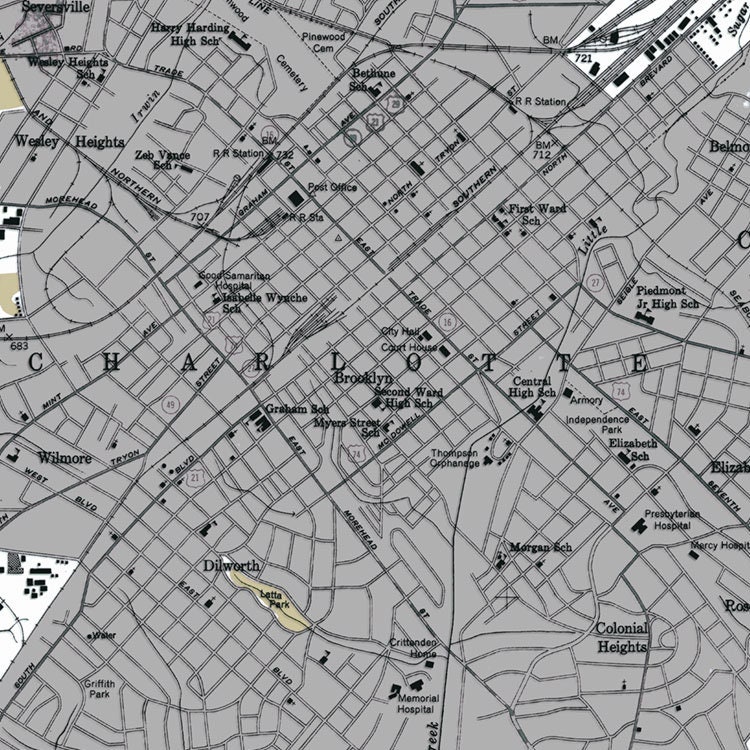 Charlotte Map Historic Map 1949 Historic Map Print Etsy