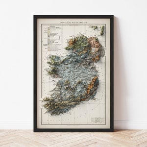 Ireland Map  (1900) - Elevation Map - Map Art - Topographic - Terrain - Relief - Geologic - 3D Effect (Flat Print) - Gift