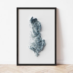 Albania Topographic Map Poster | Minimalist Original Design | Giclee Wall Art Print Framed Home Decor 3D Relief Illusion