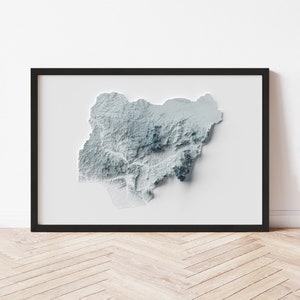 Nigeria Minimalist Relief Map - Elevation Map - Map Art - Topographic - Terrain - Relief - Geologic - 3D Effect (Flat Print) - Gift